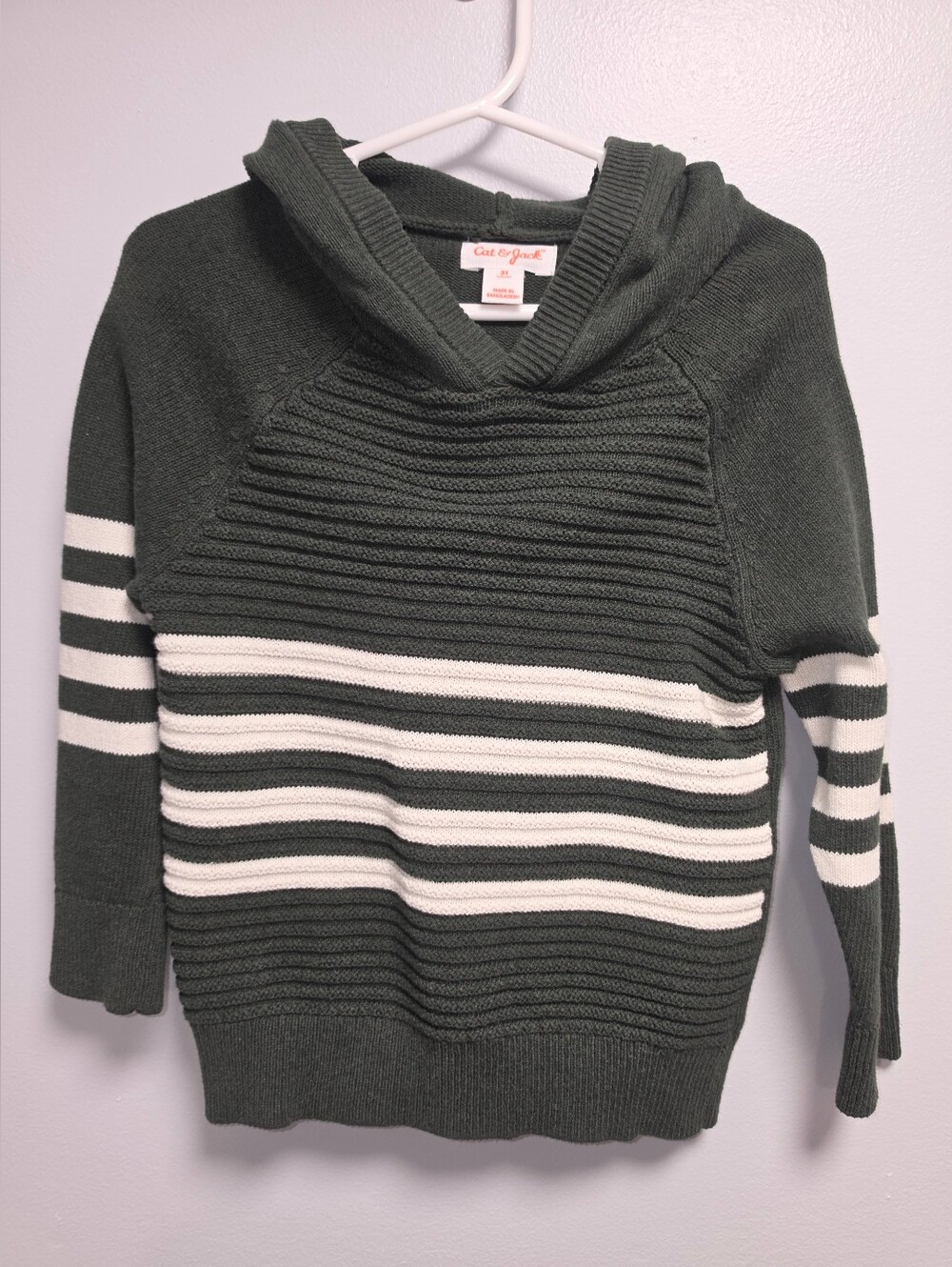 Cat & Jack Forest Green and White Striped Hooded Sweater